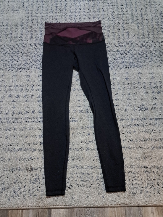 lululemon athletica Pants - lululemon athletica Black Leggings with Deep Plum Waistband